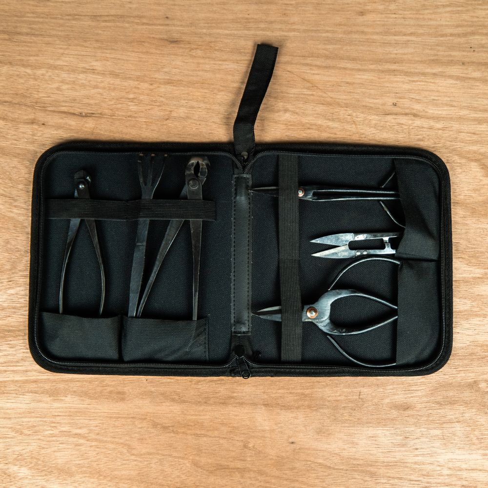 Scharen en tangenset (bestaand uit 3x scharen, 2x tangen, 1x hark en 1x opbergmap met rits) in elkaar